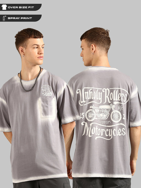 Dark Grey Oversized Spray Printed T-shirt